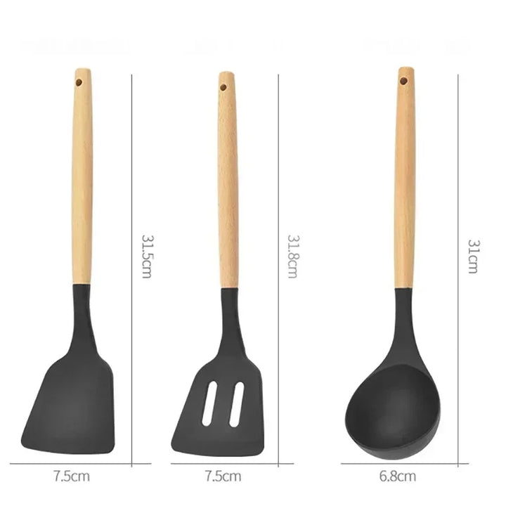 12PCS Food Grade Silicone Kitchen Cookware Utensils Turner Spatula Measuring Spoon Practical Cooking Tool Kitchenware Set