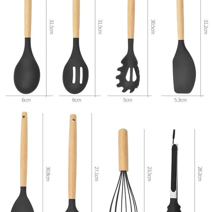 12PCS Food Grade Silicone Kitchen Cookware Utensils Turner Spatula Measuring Spoon Practical Cooking Tool Kitchenware Set