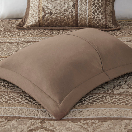 5 Piece Reversible Jacquard Bedspread Set Brown Gold King